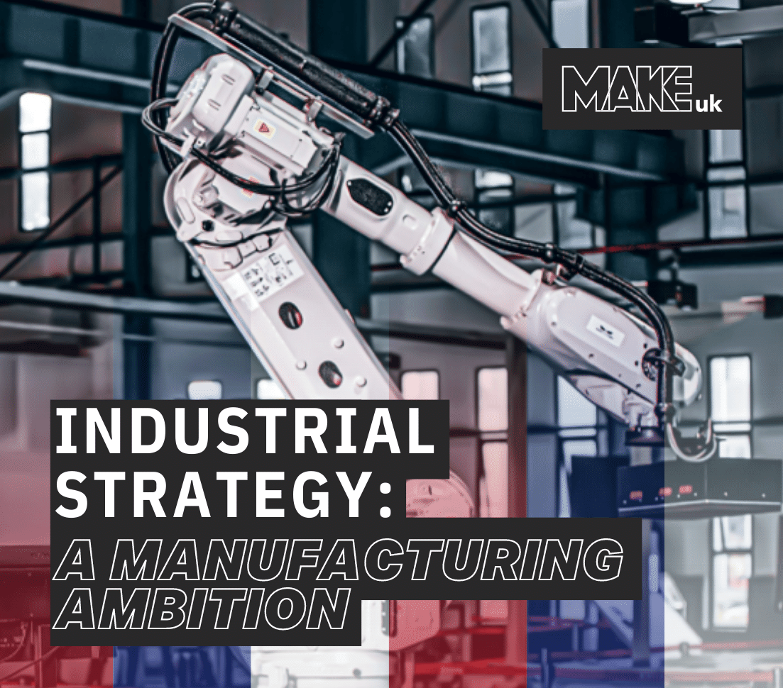 Logo of Make UK's growth-igniting campaign focused on developing a strong industrial strategy for manufacturing