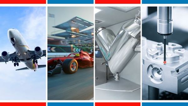 A collage of all of the industries we work with including aerospace and motorsport. 